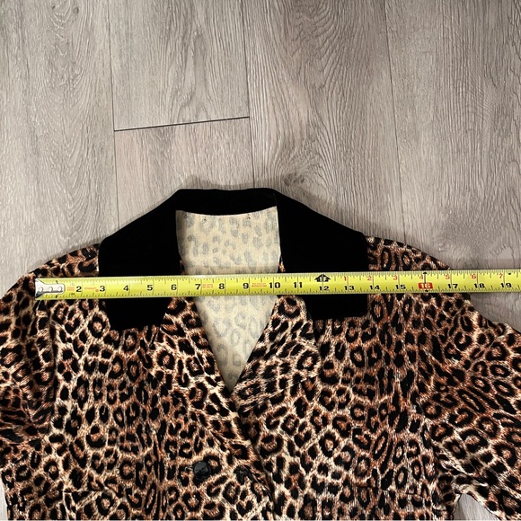 VINTAGE ANIMAL PRINT 50s TEMPO Leopard Corduroy Coat Robe Dress Black Velvet - Picture 12 of 17